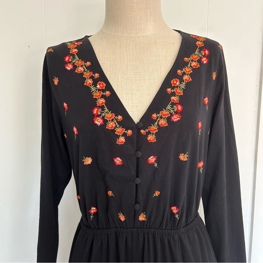 ASOS DESIGN button front embroidered tea jumpsuit in black - Picture 12 of 12
